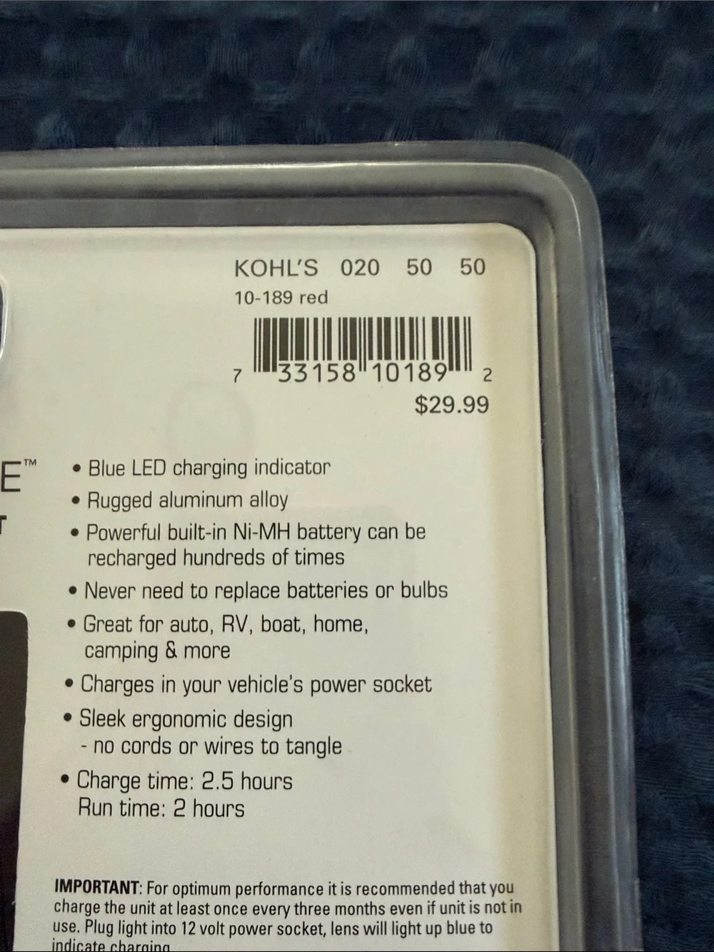 AutoCharge 12V LED Flashlight - Red - Picture 3 of 4
